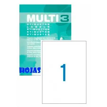 (04714) MULTI-3 ETIQUETAS ADHESIVAS 210X297 INKJET/LÁSER C/RECTOS 1 X 100 H BLANCO
