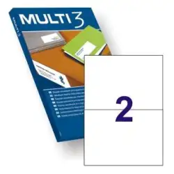 (04715) MULTI-3 ETIQUETAS ADHESIVAS 210X148MM INKJET/LÁSER C/RECTOS 2 X 100H BLANCO