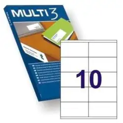 (10529) MULTI-3 ETIQUETAS ADHESIVAS 105X57MM INKJET/LÁSER C/RECTOS 10 X 500H BLANCO