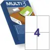 (10531) MULTI-3 ETIQUETAS ADHESIVAS 105X148MM INKJET/LÁSER C/RECTOS 4 X 500H BLANCO