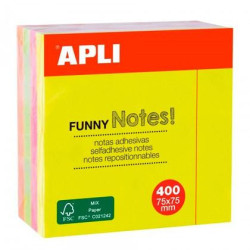 (10974) APLI CUBO DE NOTAS ADHESIVAS FUNNY 75X75MM CUBO DE 400H COLORES FLUORESCENTES SURTIDOS