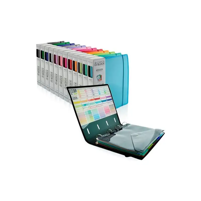 (43211) OFFICE BOX CARPETA & BLOCK COLORLINE ANILLAS D 4X32MM A4+ 100H 5X5 CIERRE C/GOMA TAPA PP COLORES SURTIDOS