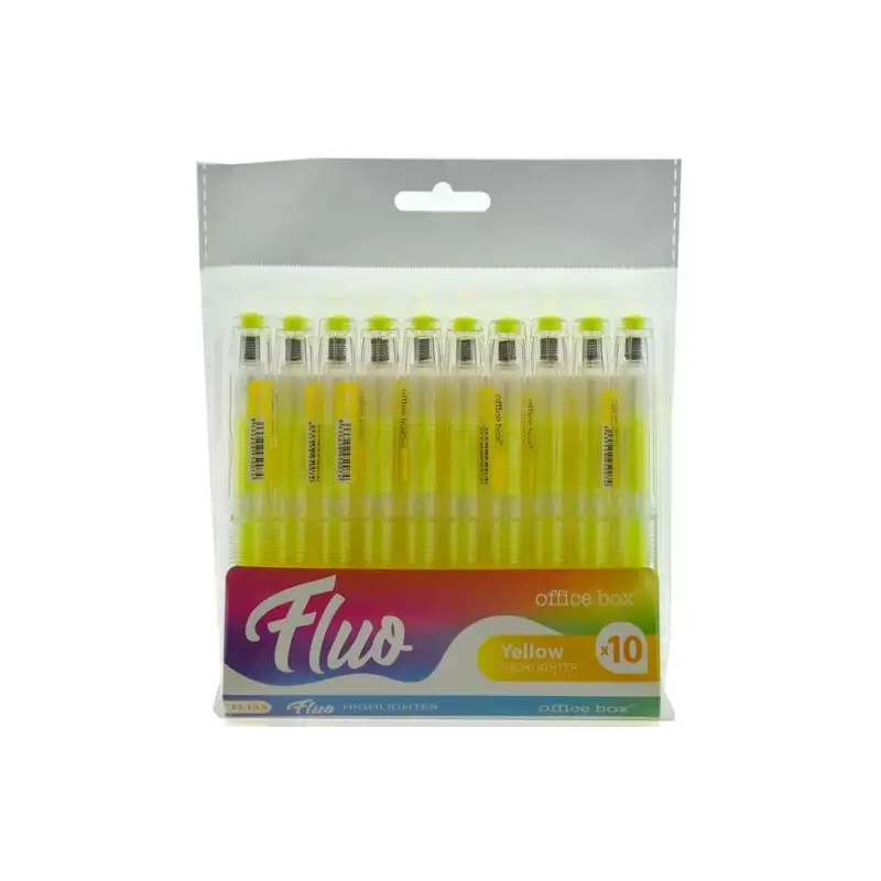 (FL153) OFFICE BOX MARCADOR FLUORESCENTE FLUO RECARGABLE AMARILLO PACK 10 UD