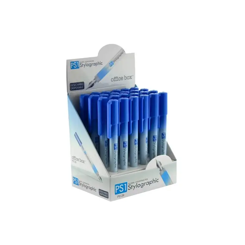 (PS128) OFFICE BOX PLUMA ESTILOGRÁFICA PS1 DESECHABLE TINTA AZUL EXPOSITOR 24 UD