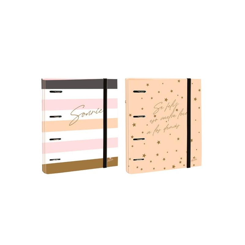 (2394FU) MARIOLA CARPEBLOCK ANILLAS MIXTAS 4 X 40MM FOLIO C/GOMA CARTÓN FORRADO PLASTIFICADO 6 FRASES DISEÑOS SURTIDOS