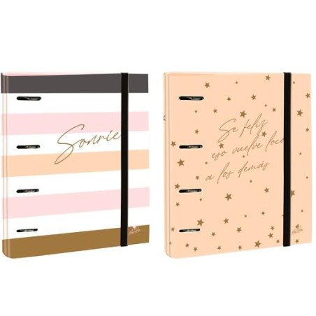 (2394FU) MARIOLA CARPEBLOCK ANILLAS MIXTAS 4 X 40MM FOLIO C/GOMA CARTÓN FORRADO PLASTIFICADO 6 FRASES DISEÑOS SURTIDOS