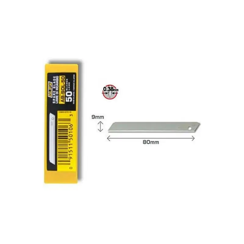 (AB-SOL50) OLFA REPUESTO CUTTER 9MM CUCHILLA NO FRACTURABLE ESTUCHE 50 UD