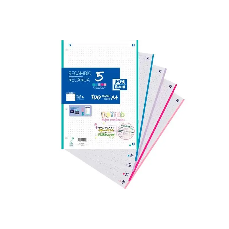 (400162337) OXFORD RECAMBIO 5 PAQUETE 100H A4 DOTS PASTEL
