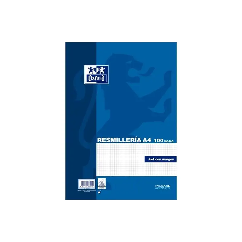 (400173747) OXFORD RECAMBIO CLASSIC 100H A4 SUELTAS 90GR 4X4MM C/MARGEN AZUL