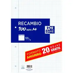 (400195058) OXFORD RECAMBIO CLASSIC 80H + 20H GRATIS A4 C/ MARGEN 90GR 4X4MM 4 TALADROS