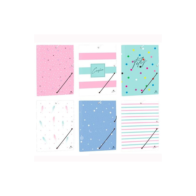 (4792FS-EX) MARIOLA CARPETA C/GOMAS SOLAPAS FOLIO CARTÓN FORRADO PLASTIFICADO DISEÑOS SURTIDAO PASTEL