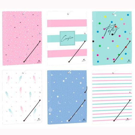 (4792FS-EX) MARIOLA CARPETA C/GOMAS SOLAPAS FOLIO CARTÓN FORRADO PLASTIFICADO DISEÑOS SURTIDAO PASTEL