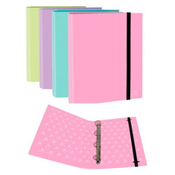 (483R) MARIOLA CARPETA ANILLAS MIXTAS 4X25MM C/GOMA FOLIO CARTÓN FORRADO C/SURTIDOS PASTEL