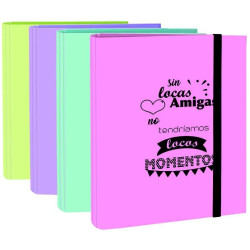 (590FR) MARIOLA CARPETA ANILLAS MIXTAS 4X40 CARTÓN FORRADO PLASTIFICADO C/FRASES FOLIO SURTIDOS PASTEL