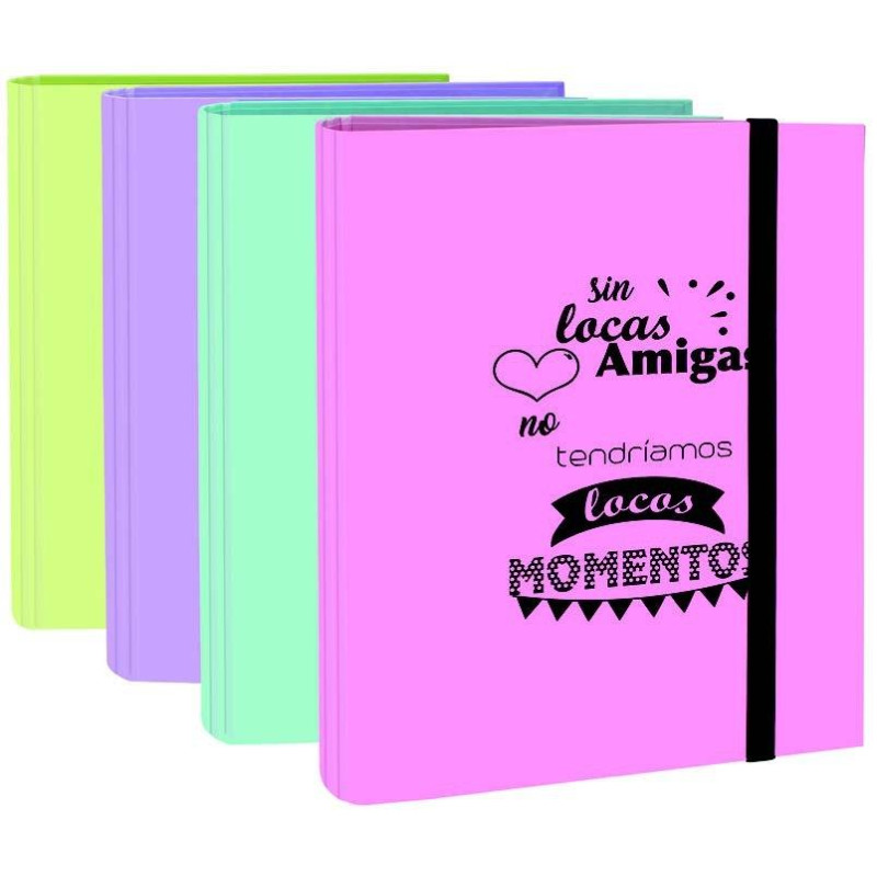 (590FR) MARIOLA CARPETA ANILLAS MIXTAS 4X40 CARTÓN FORRADO PLASTIFICADO C/FRASES FOLIO SURTIDOS PASTEL