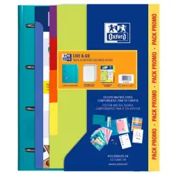 (400194690) OXFORD EUROPEANBINDER LIVE & GO CARPETA 4 ANILLAS A4 C/RECAMBIO 80H 5X5 C/SEPARADORES POLYFOAM COLORES VIVOS PACK...