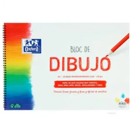 (400148237) OXFORD BLOC DIBUJO ESCOLAR T/ BLANDA ESPIRAL 20H 130GR A3+ LISO BLANCO