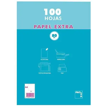 (21813) PACSA PAQUETE PAPEL EXTRA 100H A4 80GR 4X4MM SIN TALADROS RETRACTILADO