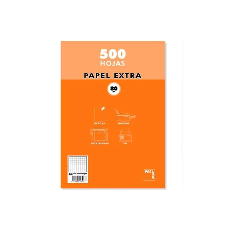 (22081) PACSA PAQUETE PAPEL EXTRA 500H A4 80GR 6X6MM SIN TALADROS BLANCO