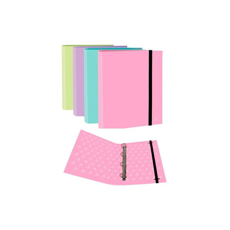 (483R) MARIOLA CARPETA ANILLAS MIXTAS 4X25MM C/GOMA FOLIO CARTÓN FORRADO C/SURTIDOS PASTEL