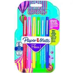 (2108469) PAPER MATE FLAIR ORIGINAL ROTULADOR PUNTA DE FIBRA TAPÓN HERMÉTICO CARNIVAL BLISTER 6 COLORES