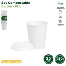 (10317) MAXI PRODUCTS VASO 350CC CARTÓN TAPA DRINK BLANCO PACK 25 UD