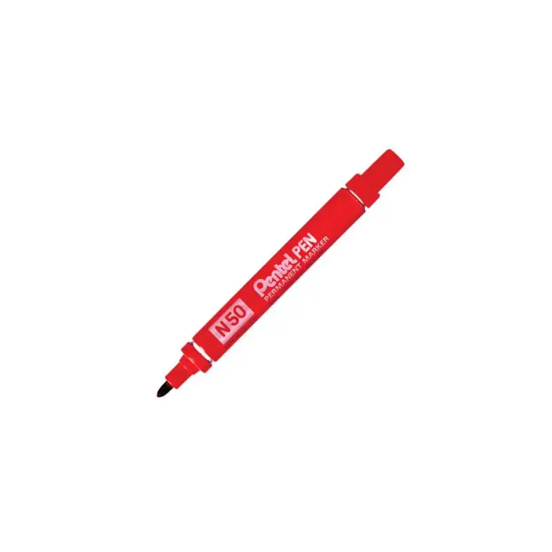 (N50-BE) PENTEL PEN N50-BE MARCADOR PERMANENTE CUERPO ALUMINIO ROJO Y PUNTA MEDIA CONICA -12U-