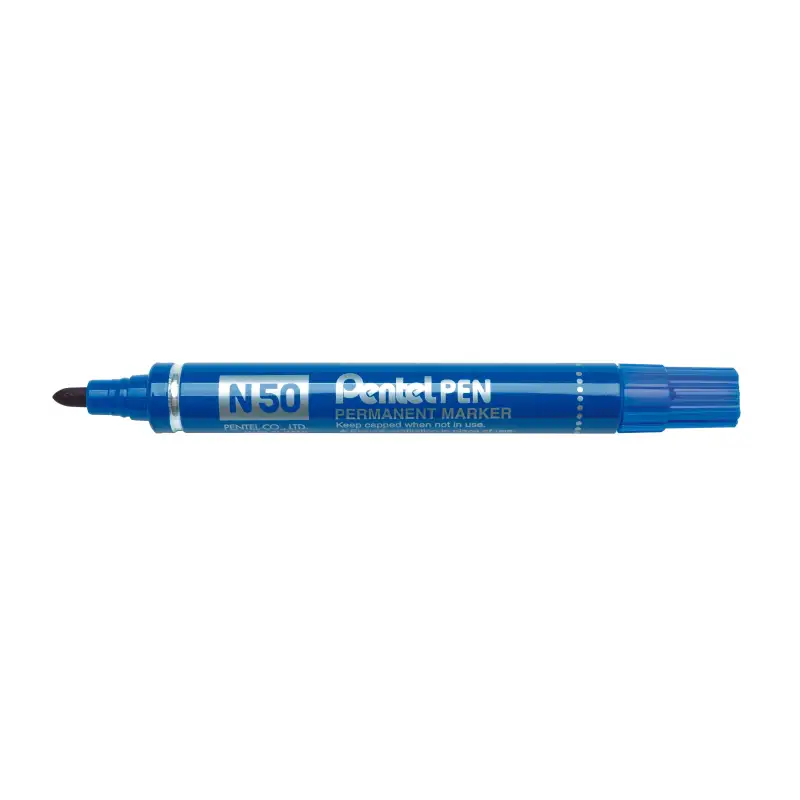 (N50-CE) PENTEL PEN N50-BE MARCADOR PERMANENTE CUERPO ALUMINIO AZUL Y PUNTA MEDIA CONICA -12U-