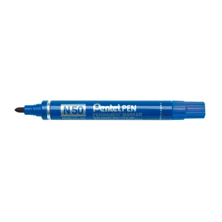 (N50-CE) PENTEL PEN N50-BE MARCADOR PERMANENTE CUERPO ALUMINIO AZUL Y PUNTA MEDIA CONICA -12U-