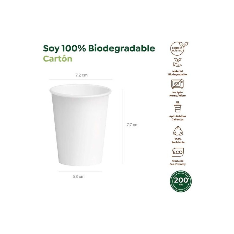 (30301D) VASO CARTÓN BIODEGRADABLE 200CC BLANCO PACK 25 UD