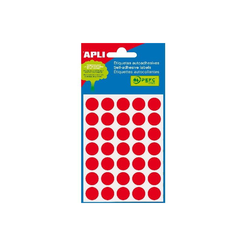 (02057) APLI ETIQUETAS ADHESIVAS CIRCULARES Ø13MM ESCRITURA MANUAL 35 X 5H ROJO