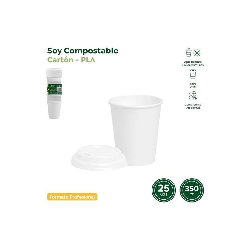 (10317) MAXI PRODUCTS VASO 350CC CARTÓN TAPA DRINK BLANCO PACK 25 UD