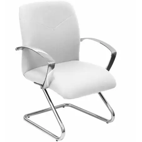 (117CPBALI10) PIQUERAS Y CRESPO SILLÓN CONFIDENTE CAUDETE BRAZOS FIJOS PATÍN CHASIS CROMADO TEJIDO BALI BLANCO