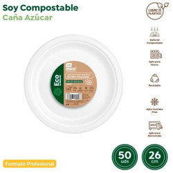 (30502) MAXI PRODUCTS PLATO LLANO COMPOSTABLE Ø26CM CAÑA DE AZÚCAR BLANCO PACK 50 UD