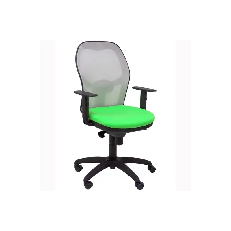 (15SGRBALI22) PIQUERAS Y CRESPO SILLA JORQUERA SINCRO BRAZOS REG. REFUERZO LUMBAR MALLA GRIS/TEJIDO BALI VERDE PISTACHO