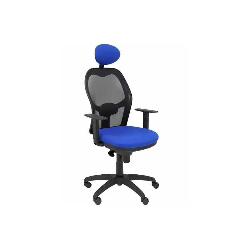 (15SNBALI229C) PIQUERAS Y CRESPO SILLA JORQUERA SINCRO BRAZOS REG. CABECERO REFUERZO LUMBAR MALLA NEGRO/TEJIDO BALI AZUL