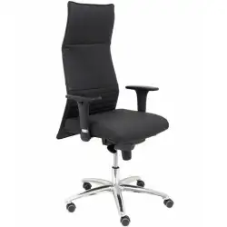 (206SPIELNE) PIQUERAS Y CRESPO SILLÓN ALBACETE GIRATORIO SINCRO BRAZOS REG. RUEDAS DE PARQUÉ TAPIZADO PIEL NEGRO