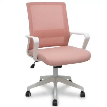 (535BBDW02RN) PIQUERAS Y CRESPO SILLA ERGO535 BLANCA BASCULANTE RESPALDO MALLA ROSA ASIENTO TELA ROSA RUEDAS NAILON