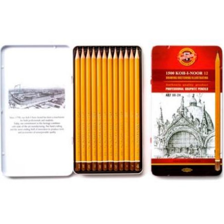 (1502/1) MICHEL SET DE LÁPICES 1500 KOH-I-NOOR 2H A 8B CAJA METÁLICA 12 UD