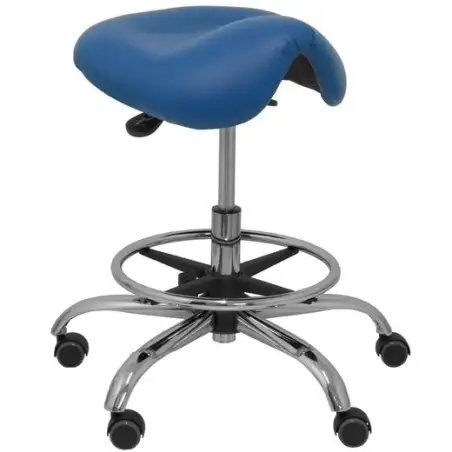 (T16SPAZ) PIQUERAS Y CRESPO TABURETE ALATOZ GIRATORIO ANATÓMICO BASE CROMADA TAPIZADO SIMILPIEL AZUL