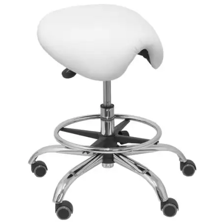 (T16SPBL) PIQUERAS Y CRESPO TABURETE ALATOZ GIRATORIO ANATÓMICO BASE CROMADA TAPIZADO SIMILPIEL BLANCO