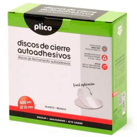 (13334) PLICO DISCOS DE CIERRE TEXTIL AUTOADHESIVO Ø20MM  -CAJA 400 DISCOS- BLANCO