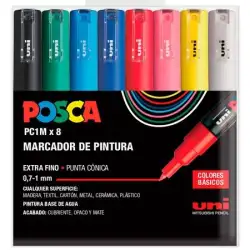 (182634667) POSCA ESTUCHE 8 MARCADORES  PC-1M/8C NO PERMANENTE PUNTA FINA 0.9MM-1.3MM C/SURTIDOS BASIC