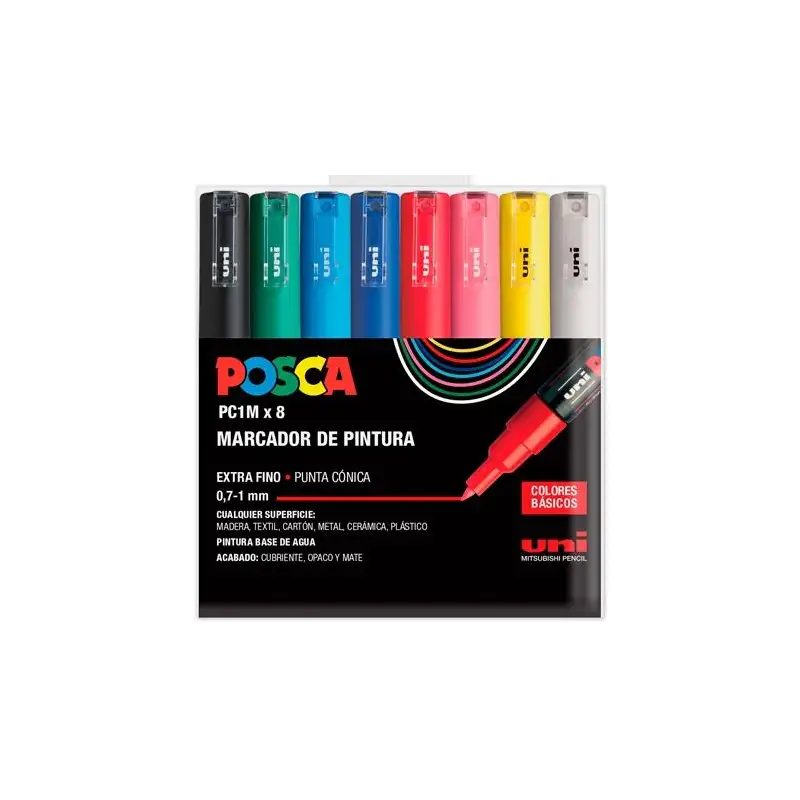(182634667) POSCA ESTUCHE 8 MARCADORES  PC-1M/8C NO PERMANENTE PUNTA FINA 0.9MM-1.3MM C/SURTIDOS BASIC