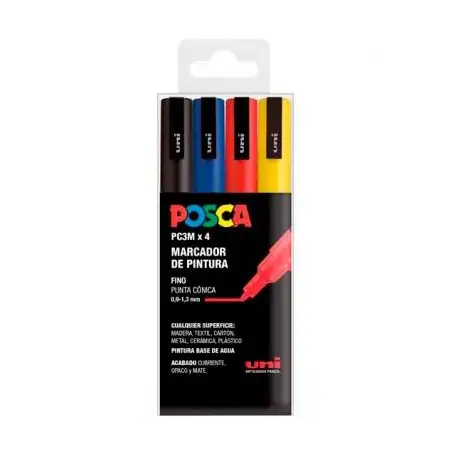(182634672) POSCA MARCADOR  PC-3M/4C NO PERMANENTE PUNTA FINA 0.9MM-1.3MM COLORES SURTIDOS BASIC -ESTUCHE 4U-