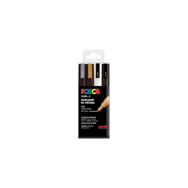 (182634673) POSCA MARCADOR  PC-3M/4C NO PERMANENTE PUNTA FINA 0.9MM-1.3MM COLORES SURTIDOS GSWB -ESTUCHE 4U-