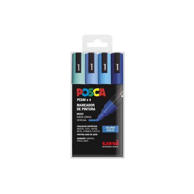(182634855) POSCA MARCADOR  PC-5M/4C NO PERMANENTE 1.8MM-2.5MM COLORES SURTIDOS AZULES -ESTUCHE 4U-