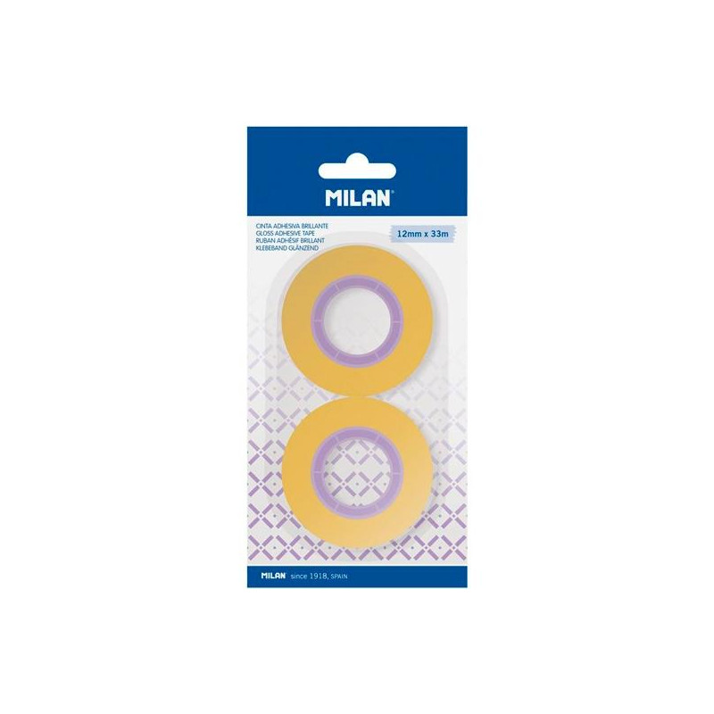 (BWM10479) MILAN CINTA ADHESIVA TRANSPARENTE ROLLO 12MM X 33M BLÍSTER 2 UD AMARILLO