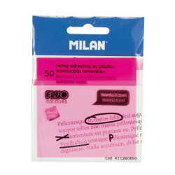 (411260850) MILAN BLOC NOTAS ADHESIVAS REMOVIBLES 50H 76X76 PLÁSTICO TRANSLÚCIDAS ROSA FLUORESCENTE