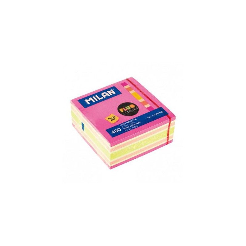 (415508400) MILAN CUBO DE NOTAS ADHESIVAS 400 HOJAS 76X76 COLORES SURTIDOS FLUOR